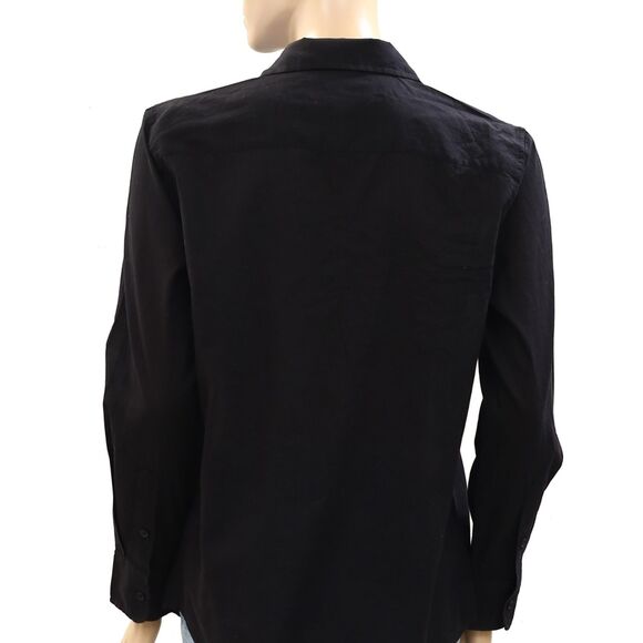 Nili Lotan Nathael Shirt Tunic Top Buttondown Ruffle Cotton Black XS NEW 283765 - Picture 7 of 8